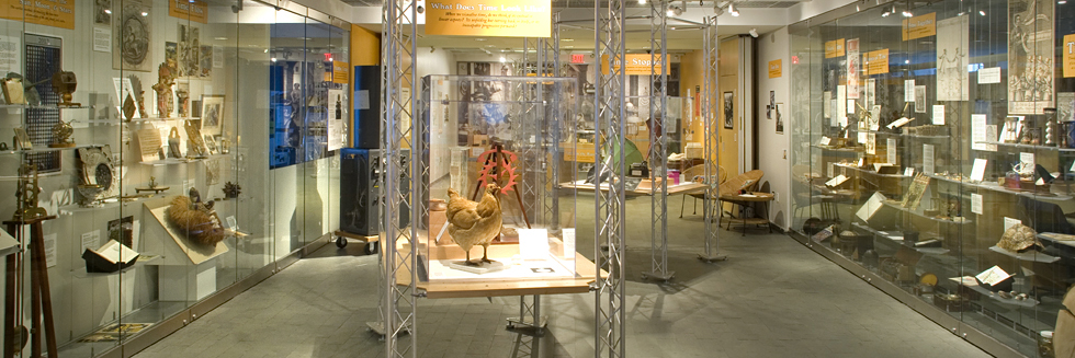 Time exhibition showing cases of objects