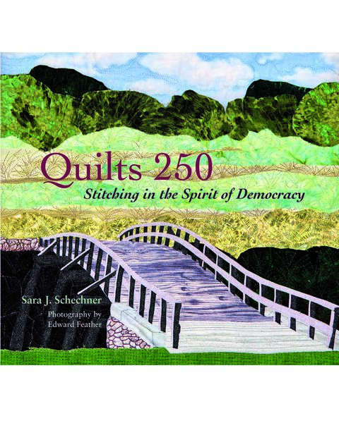 book cover showing a quilt showing a bridge